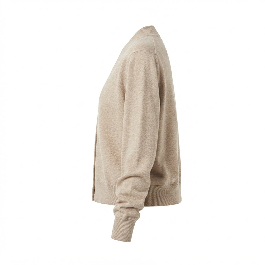 [WHOLESALE ONLY - CONTACT TO ORDER] Women's Ultra-Soft Cashmere-Feel Plain Knit Deep V-Neck Button-Front Cardigan Sweater (Heather Oat Melange) [AW-205]