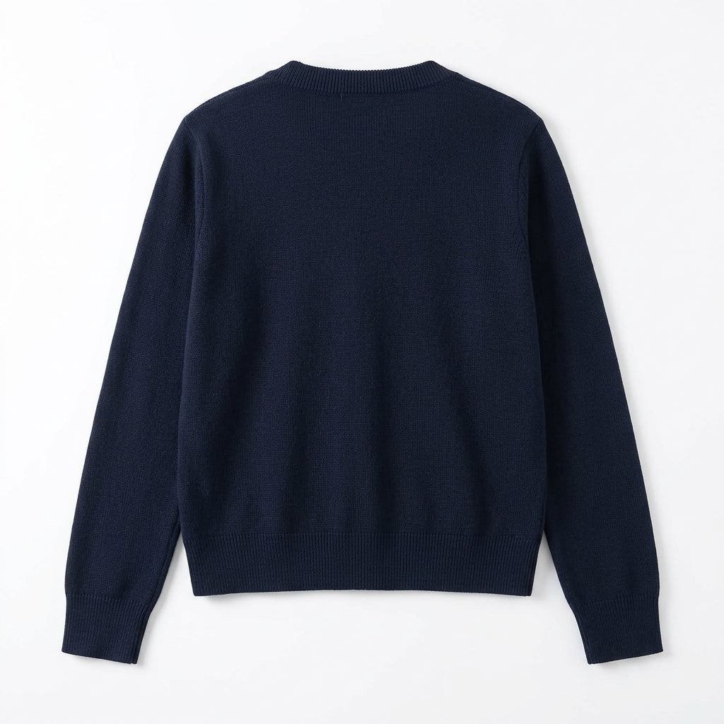 [WHOLESALE ONLY - CONTACT TO ORDER] Women's Preppy 2-in-1 Layered Crewneck Button-Front Cardigan Sweater (Midnight Navy & Sky Blue) [AW-190]