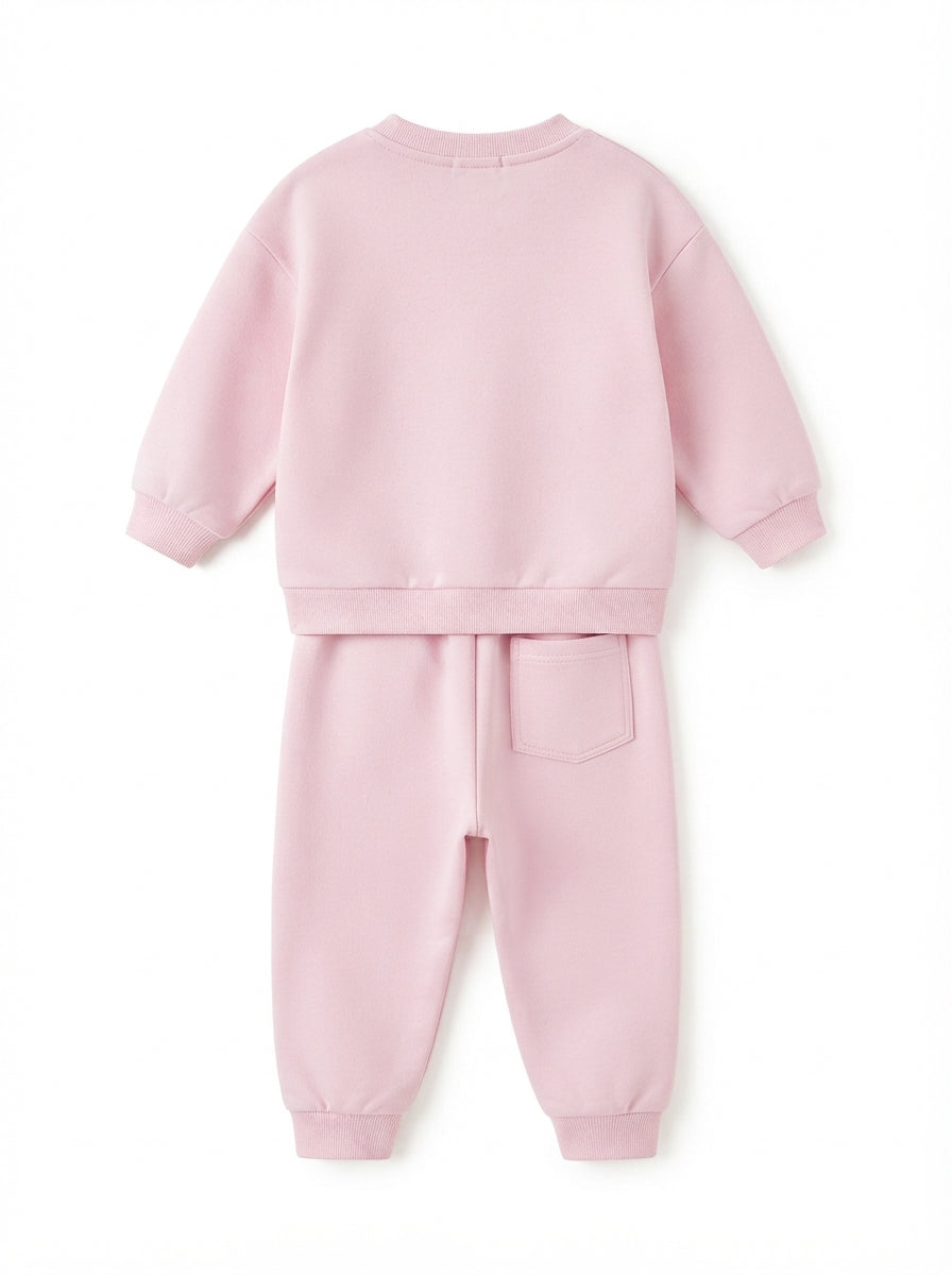 [WHOLESALE ONLY - CONTACT TO ORDER] Toddler Baby Girls 2-Piece Fleece Sweatshirt & Joggers Set - Cute Magical Wizard Bunny Graphic Pink Tracksuit [KW-158]