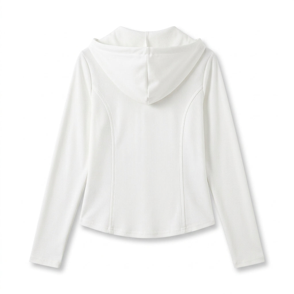 [WHOLESALE ONLY - CONTACT TO ORDER] Women's Premium 320GSM 85% Cotton Ribbed Knit Princess-Seam Slim Full-Zip Hoodie (Pure Cloud White) [AW-107]