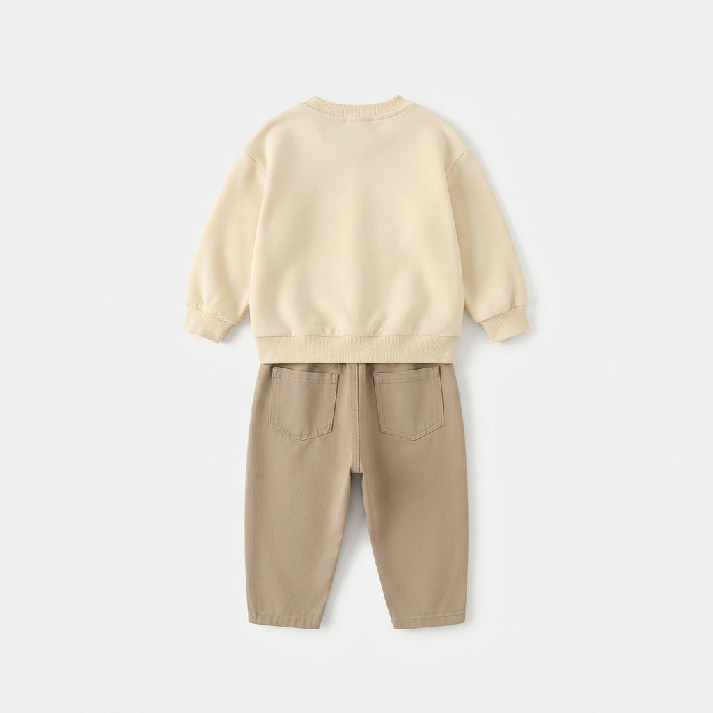 [WHOLESALE ONLY - CONTACT TO ORDER] Toddler Boys 2-Piece Fleece Sweatshirt & Jogger Pants Set - 3D Knitted Bear Doll Patchwork Loungewear[KW-167]