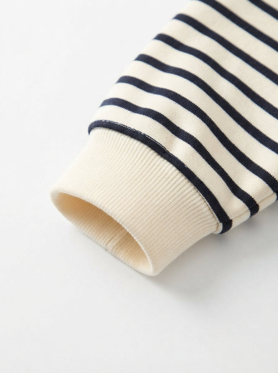 [WHOLESALE ONLY - CONTACT TO ORDER] Toddler Baby Boys Nautical Striped Polo Sweatshirt & Fleece Joggers Set with Gentleman Tie - Embroidered Teddy Bear Outfits [KW-160]