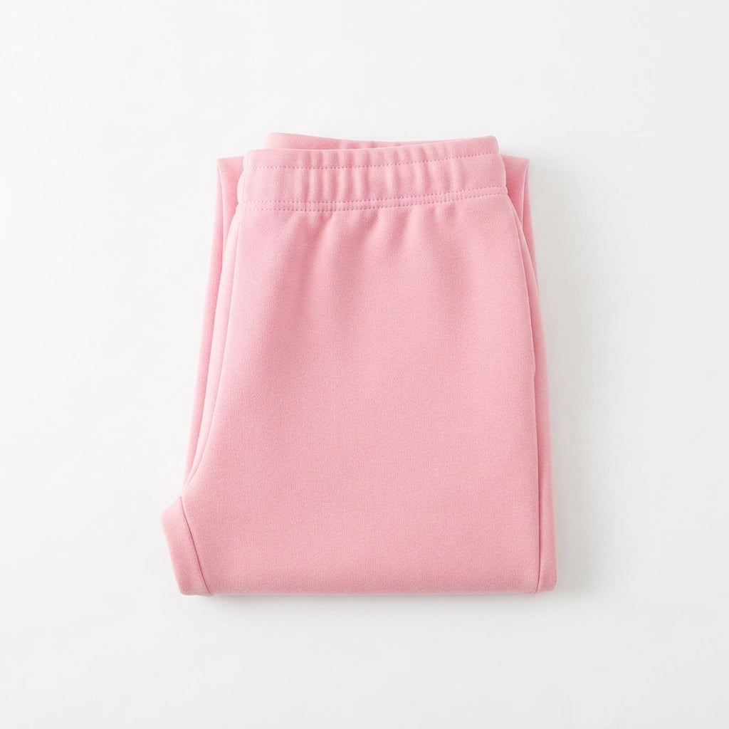 [WHOLESALE ONLY - CONTACT TO ORDER] Toddler Baby Girls Cotton Fleece Jogger Sweatpants - Elastic Ribbed Waistband Pastel Pink Winter Trousers[KW-129]