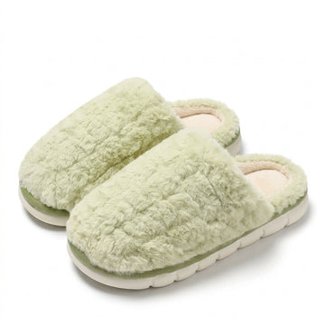 [WHOLESALE ONLY - CONTACT TO ORDER] Unisex Waffle Textured Faux Fur Memory Foam Winter Slippers - Platform Non-Slip House Shoes (Pastel Mint Green) [FM-110]