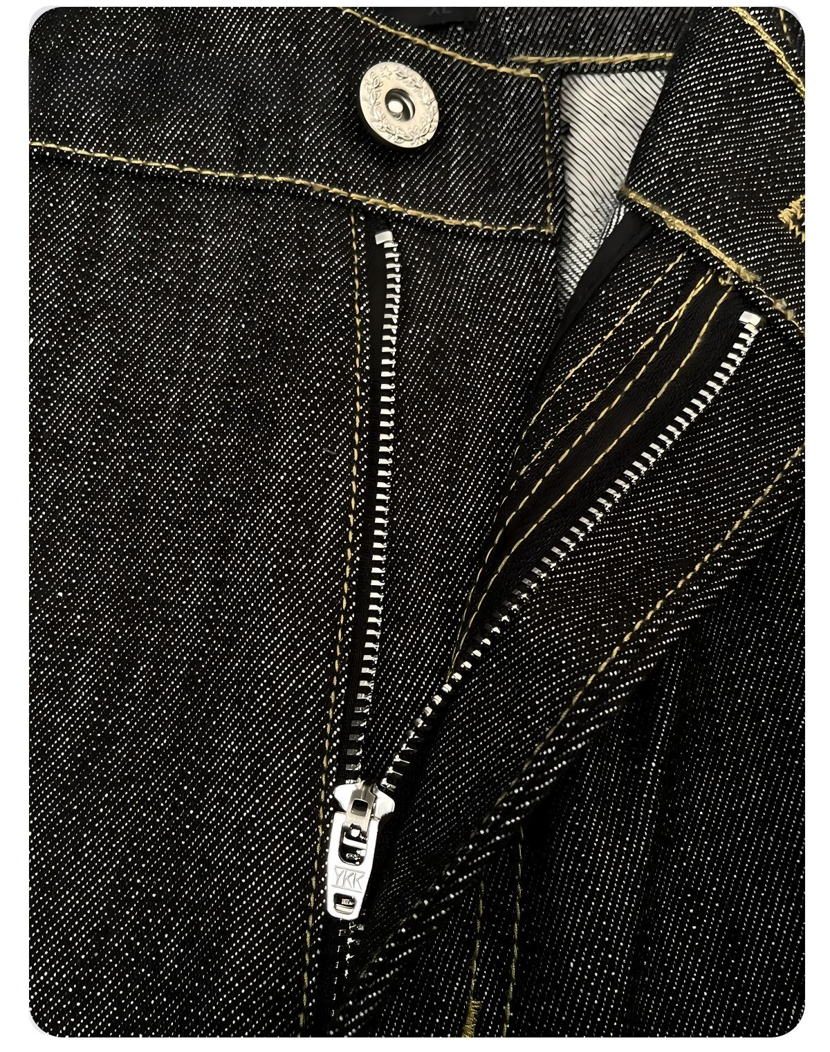 Men’s Raw Denim Flared Jeans – Embroidered Bootcut Pants[NA-015]