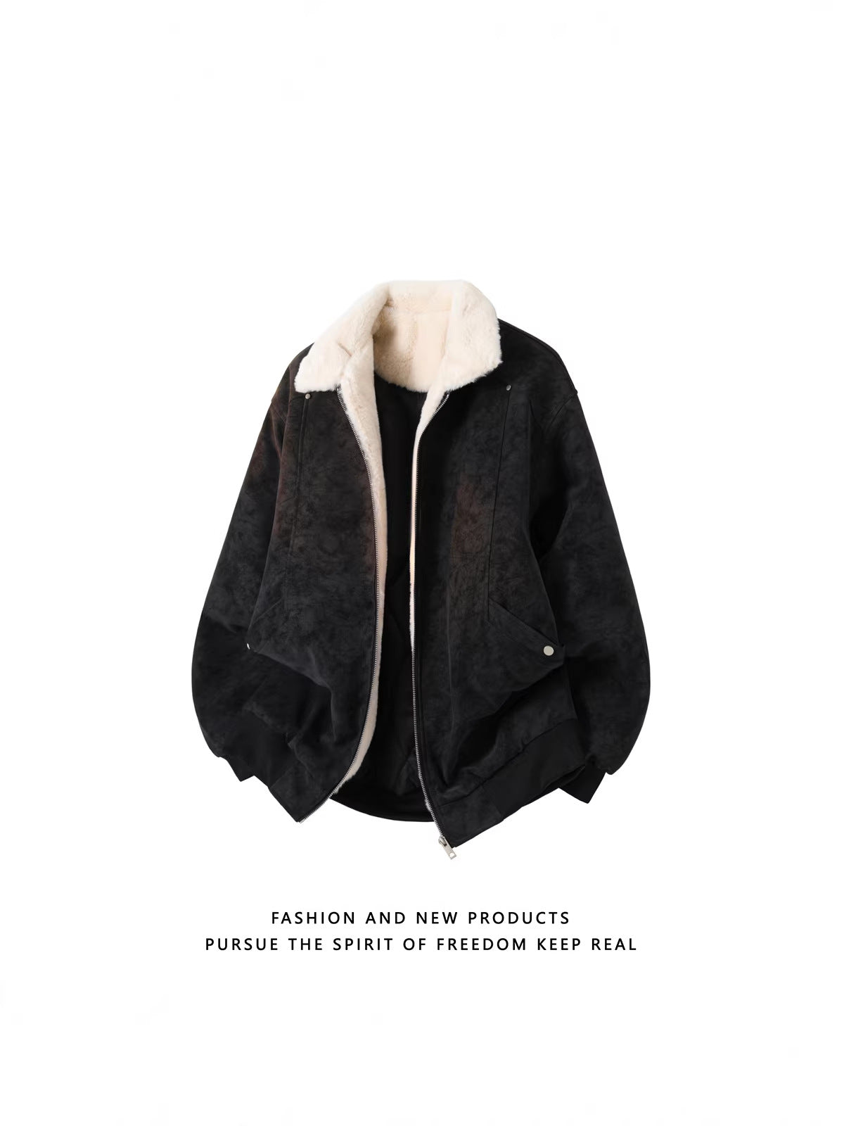 American-Style PU Leather Jacket with Sherpa Lining[DROP3-018]