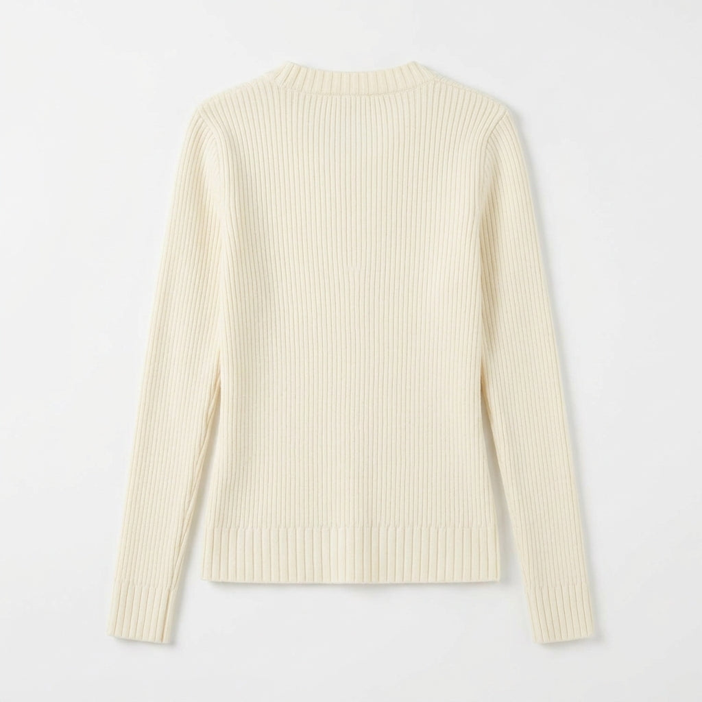 [WHOLESALE ONLY - CONTACT TO ORDER] Women's Ribbed Knit Henley Neck Pullover Sweater with Assorted Wooden Toggle Buttons (Cream Ivory) [AW-194]