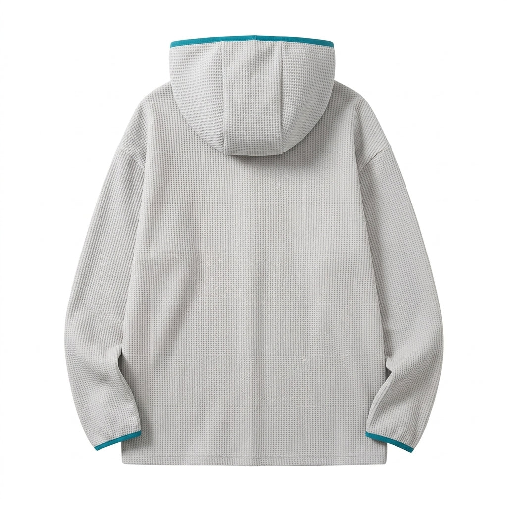[WHOLESALE ONLY - CONTACT TO ORDER] Unisex Heavyweight 360GSM 80% Cotton Waffle Grid Quarter-Zip Pullover Hoodie with Contrast Nylon Pocket (Heather Light Grey) [AW-101]