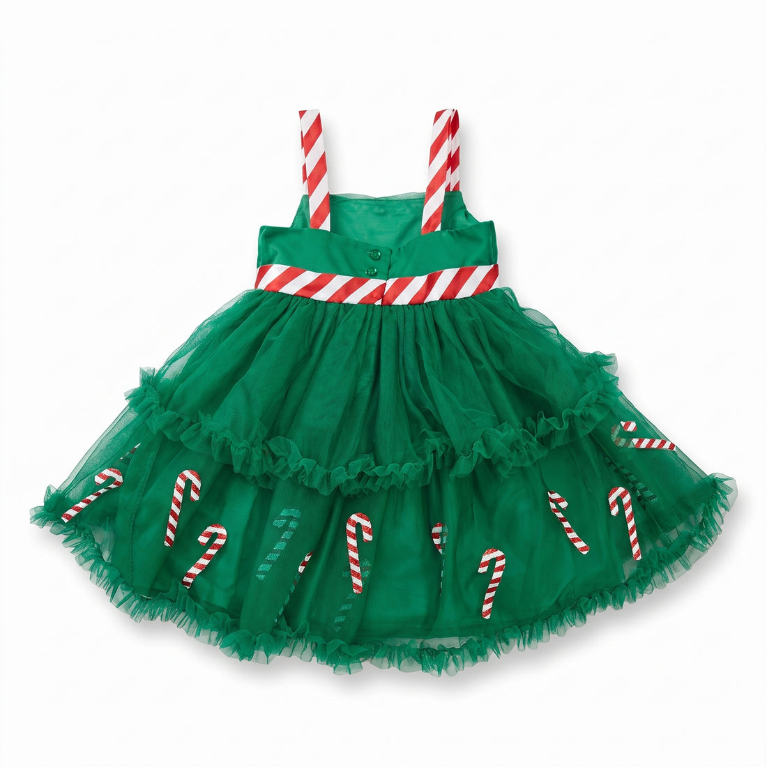 [WHOLESALE ONLY - CONTACT TO ORDER] Toddler Girls Festive Christmas Candy Cane Tiered Tulle Tutu Dress (Green) - Holiday Catalog Display Only (Do Not Order Directly)