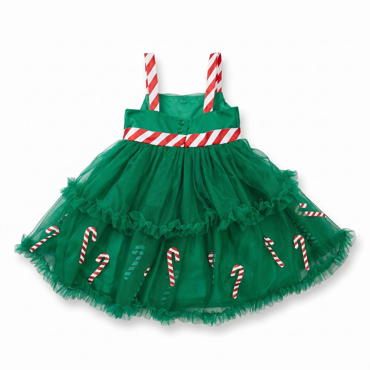 [WHOLESALE ONLY - CONTACT TO ORDER] Toddler Girls Festive Christmas Candy Cane Tiered Tulle Tutu Dress (Green) - Holiday Catalog Display Only (Do Not Order Directly)