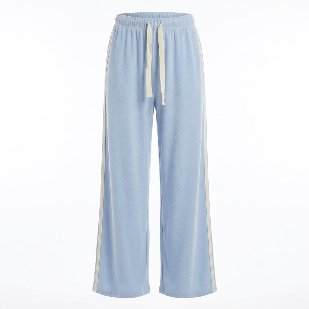 [WHOLESALE ONLY - CONTACT TO ORDER] Stretch Cotton Knit Wide-Leg Lounge Pants with Side Stripes (90% Cotton 10% Spandex) - Catalog Display Only (Do Not Order Directly)