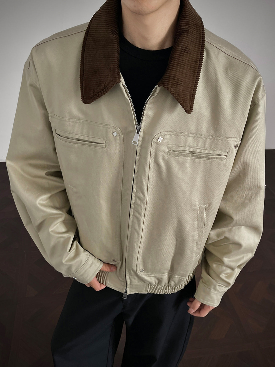 Men’s Corduroy Work Jacket – Vintage Detroit Style, Boxy Cropped Fit in White[DROP3-034]