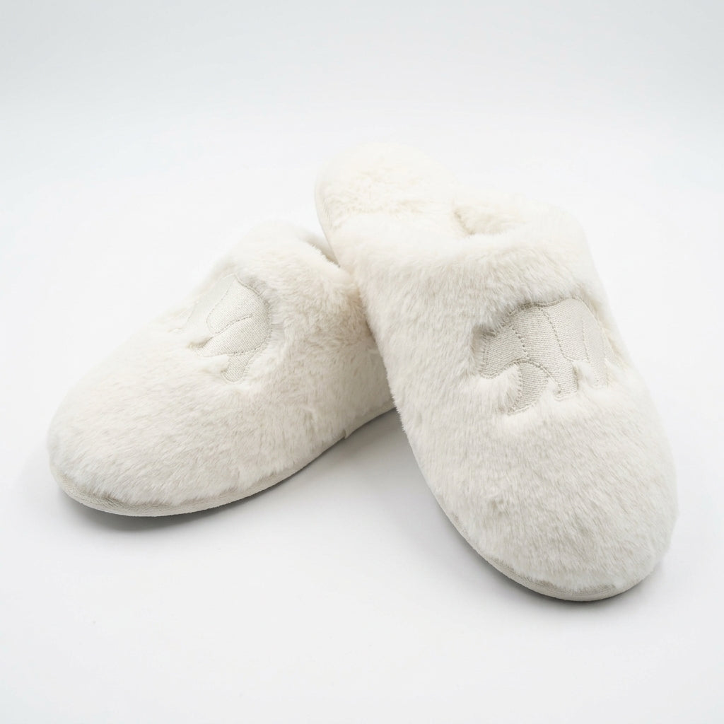 [WHOLESALE ONLY - CONTACT TO ORDER] Cozy Faux Fur Plush Indoor Slippers with Polar Bear Embroidery - Catalog Display Only (Do Not Order Directly)