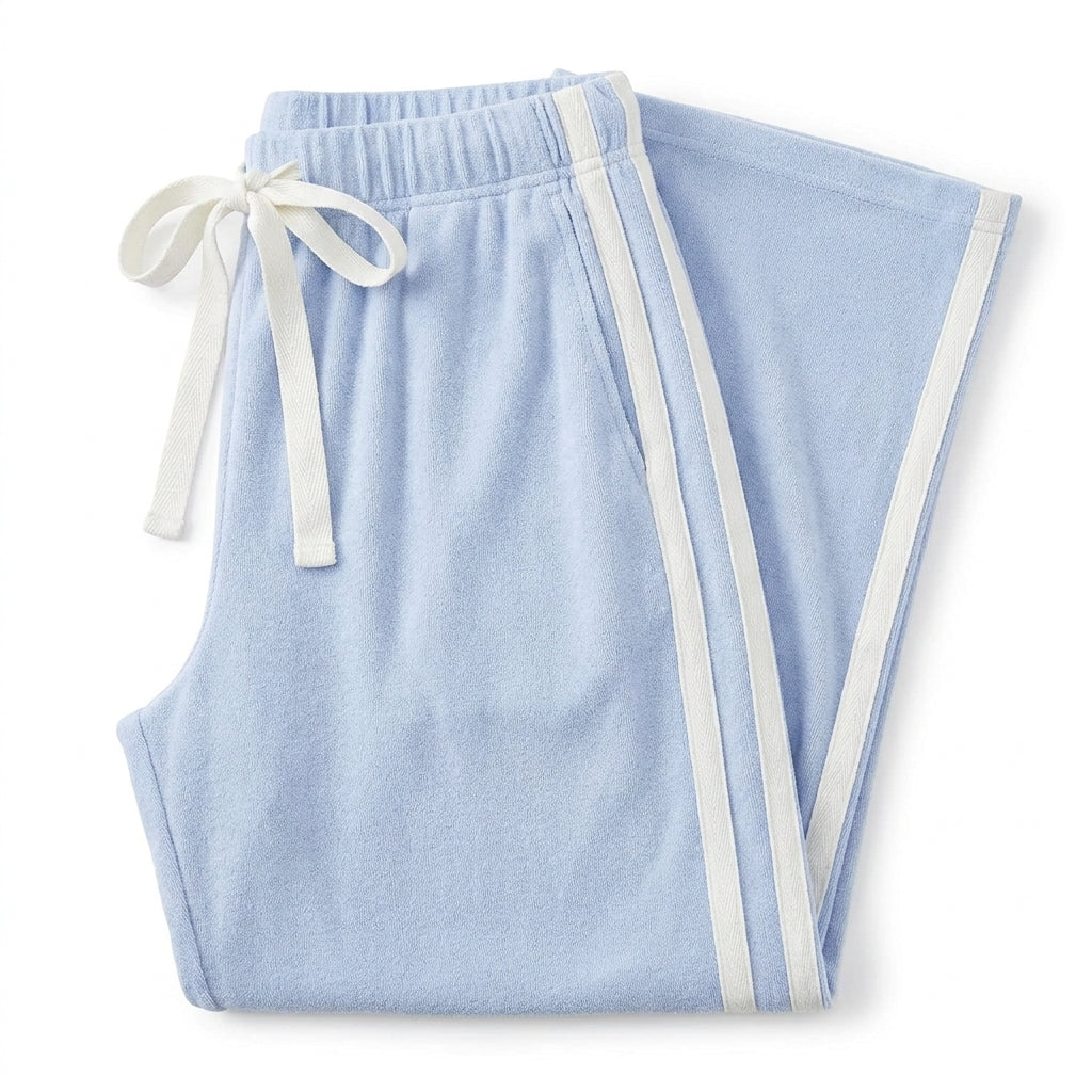 [WHOLESALE ONLY - CONTACT TO ORDER] Stretch Cotton Knit Wide-Leg Lounge Pants with Side Stripes (90% Cotton 10% Spandex) - Catalog Display Only (Do Not Order Directly)