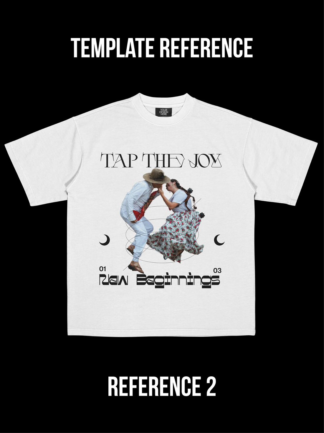 Custom T-shirt with large photo as main visual and subtle or bold text layered behind it — artistic editorial-style PNG design.