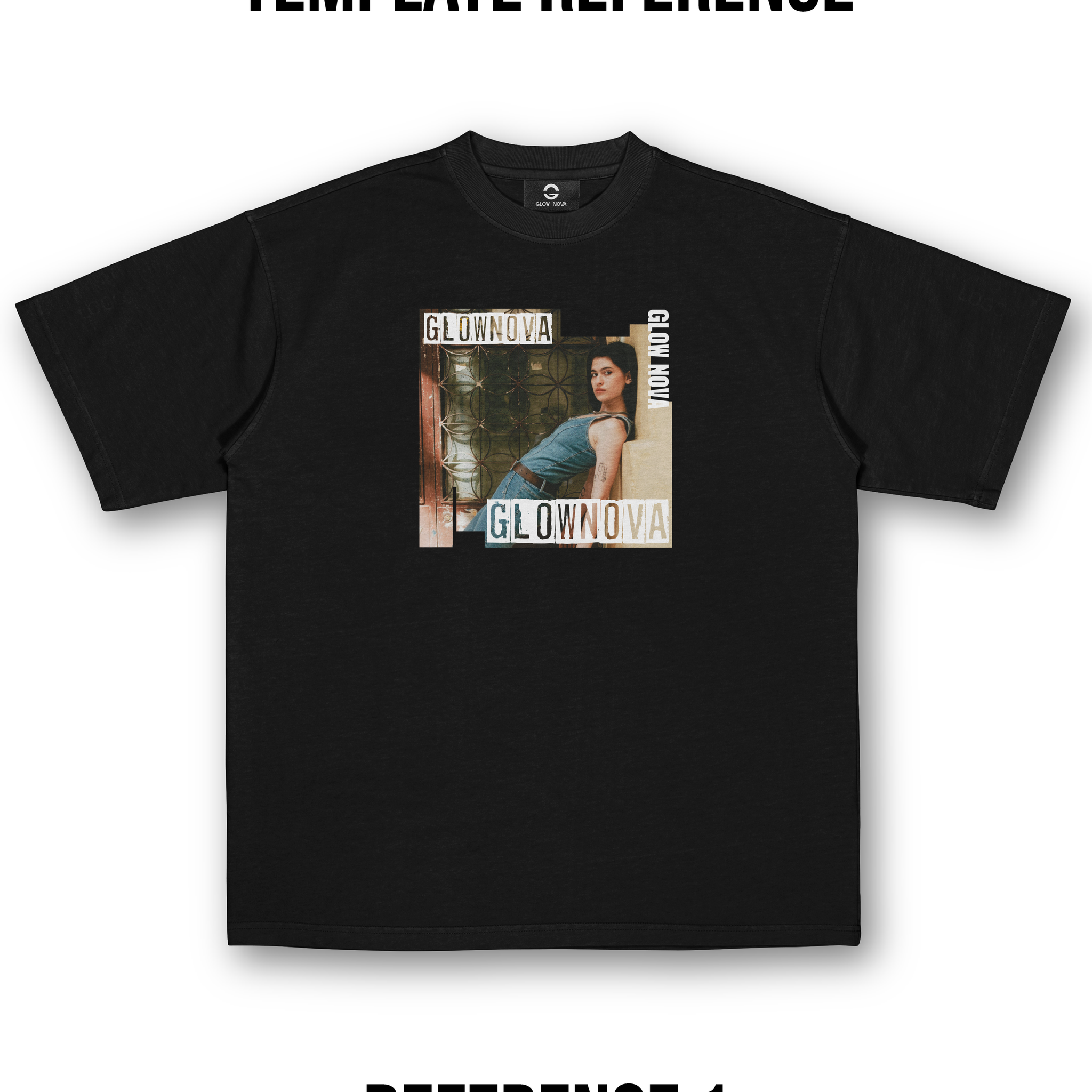 Custom T-shirt featuring three words arranged in horizontal and vertical layout with a square image — fully customizable text and visuals, soft cotton, comfortable fit.