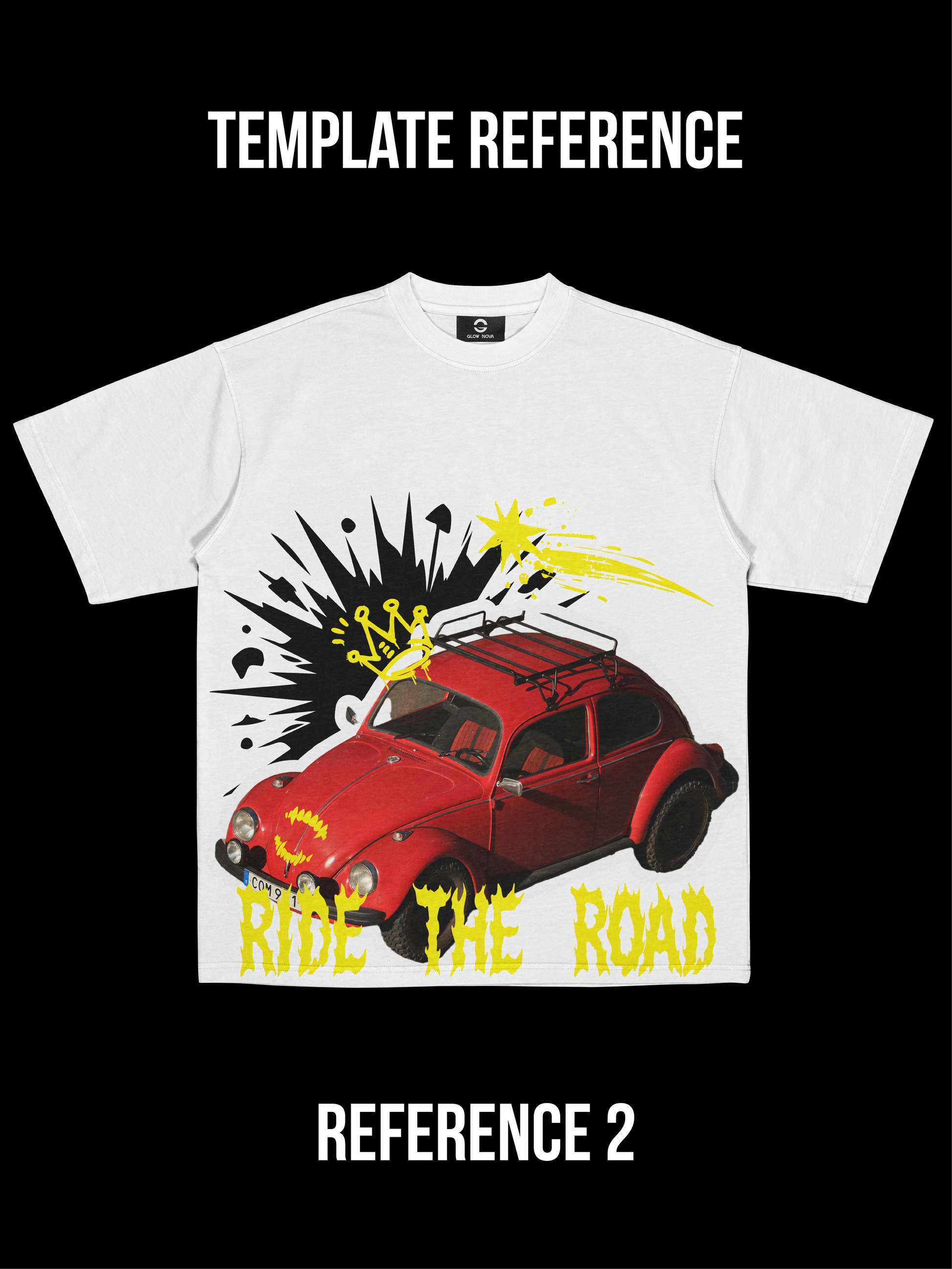 Custom T-shirt featuring a transparent-background portrait PNG with multiple sticker elements layered on top — fully customizable stickers, premium cotton, playful and personalized design.