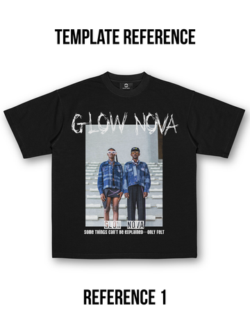 Custom T-shirt with structured layout — large title above, central image, and short phrase below. Fully customizable title, image, and caption, soft cotton, minimal modern design.