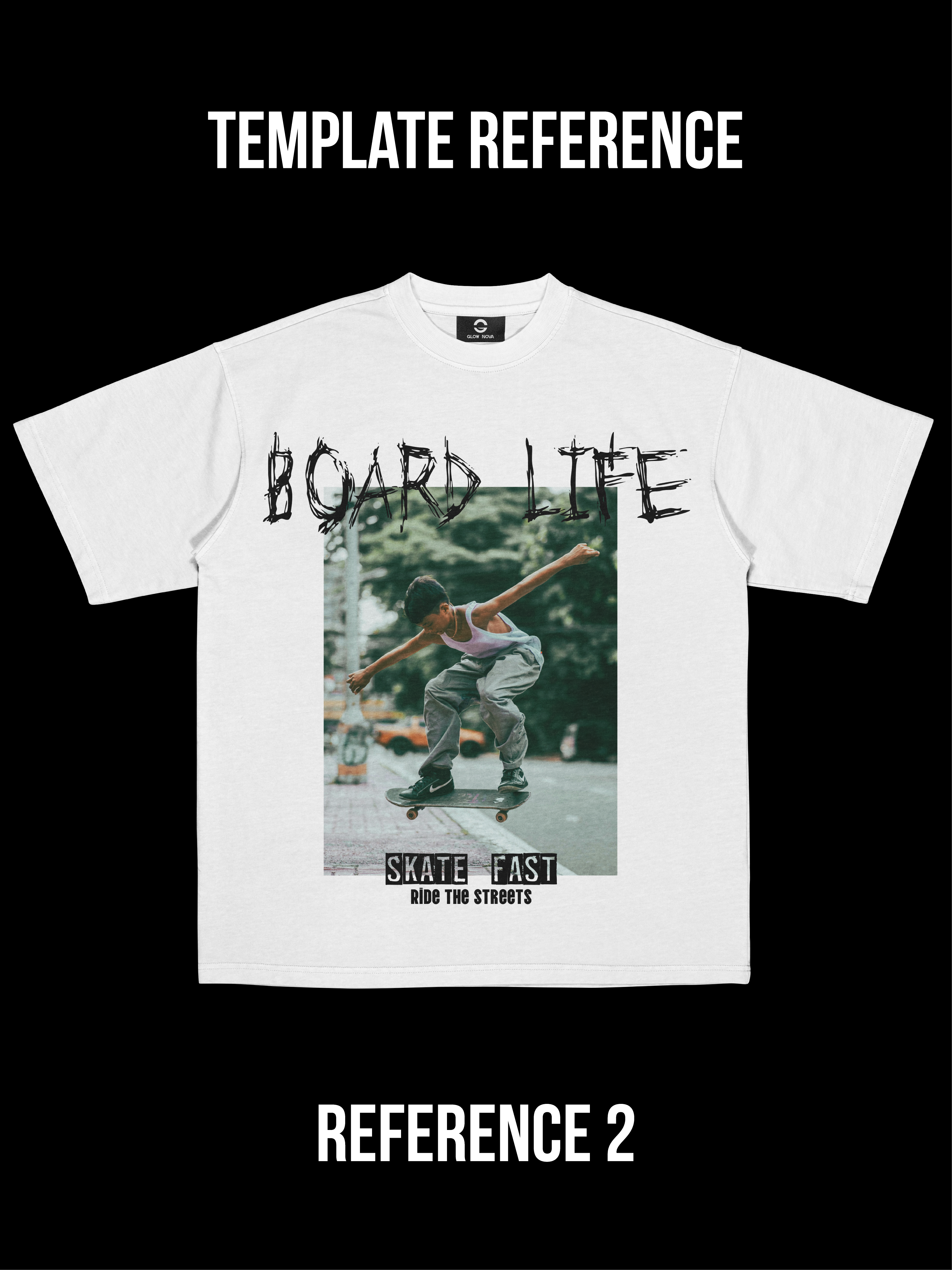 Custom T-shirt with structured layout — large title above, central image, and short phrase below. Fully customizable title, image, and caption, soft cotton, minimal modern design.