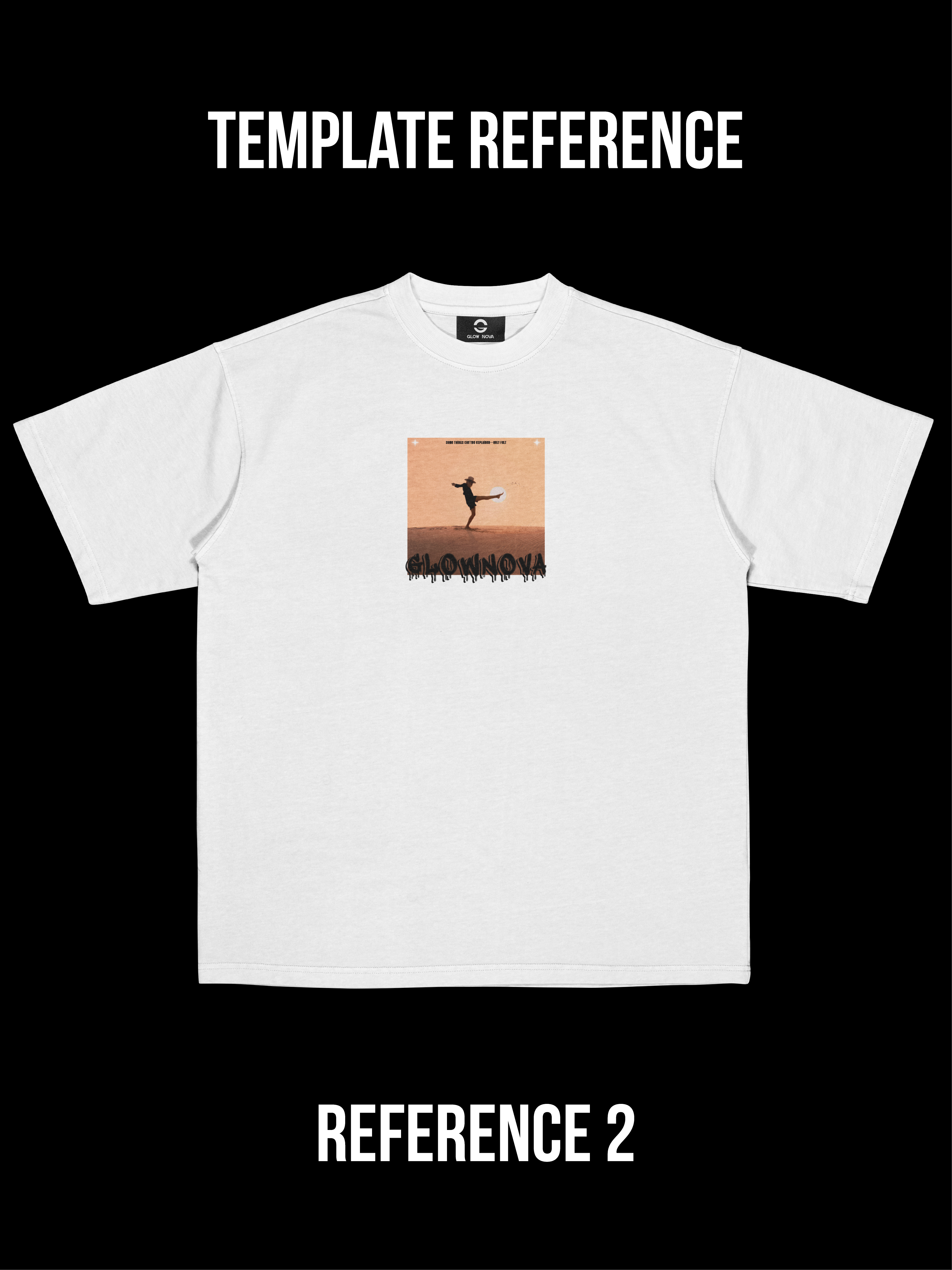 Custom T-shirt featuring a single square image with a small caption underneath — fully customizable image and text, soft cotton, minimal clean layout.