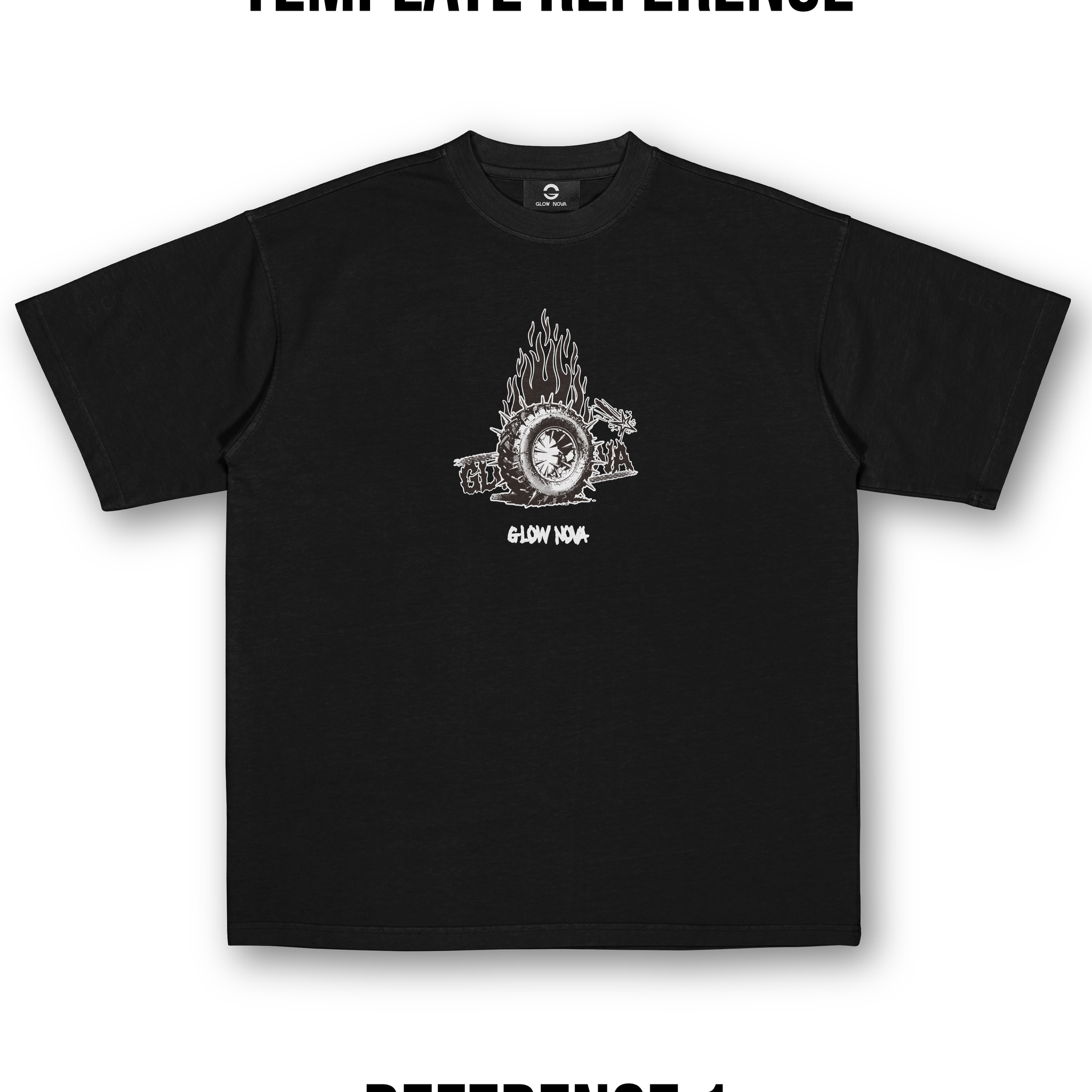 Custom T-shirt with multiple transparent PNG elements — upload icons, stickers, cutouts, freely arranged, soft cotton, flexible and expressive design.