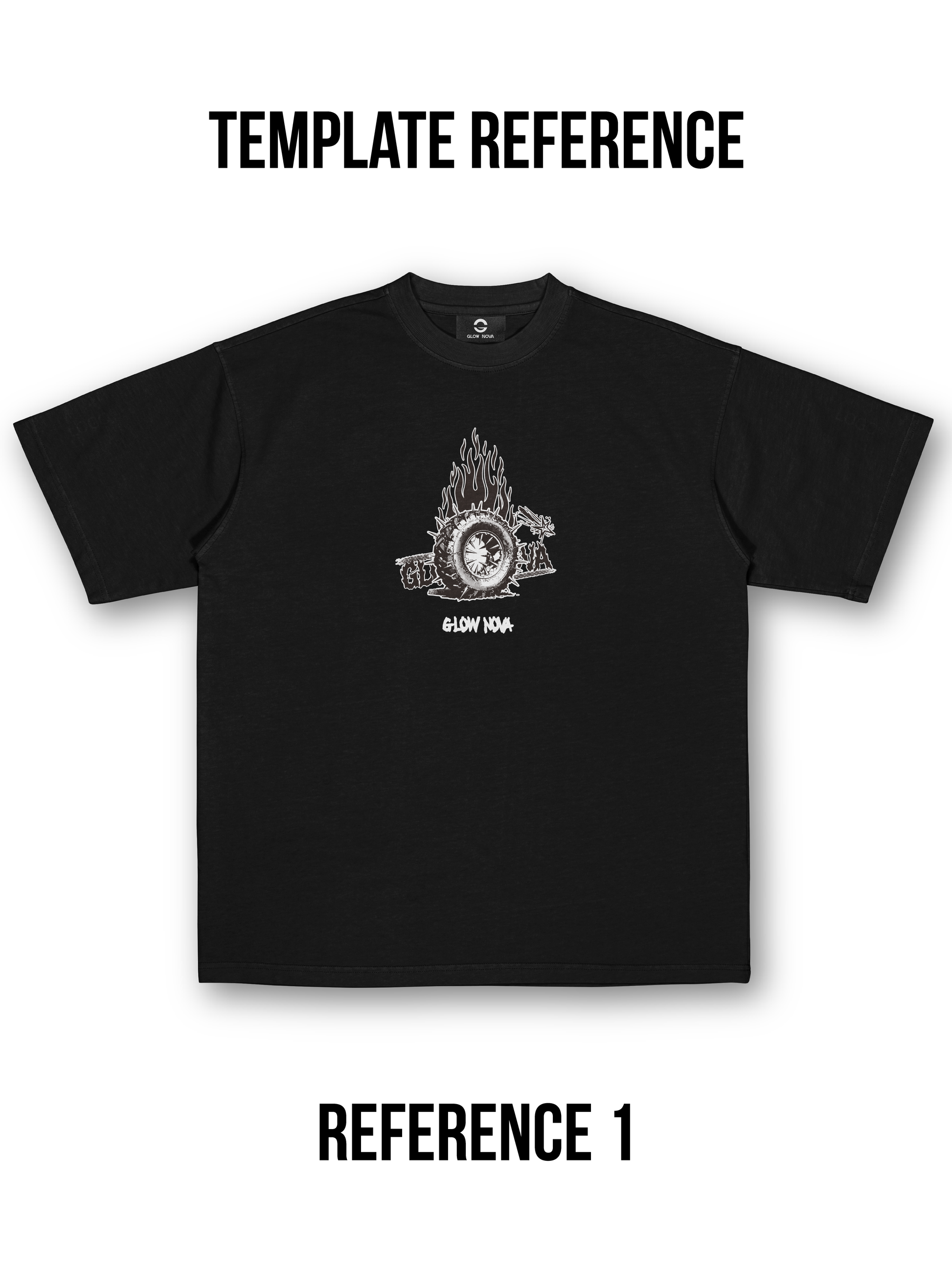 Custom T-shirt with multiple transparent PNG elements — upload icons, stickers, cutouts, freely arranged, soft cotton, flexible and expressive design.