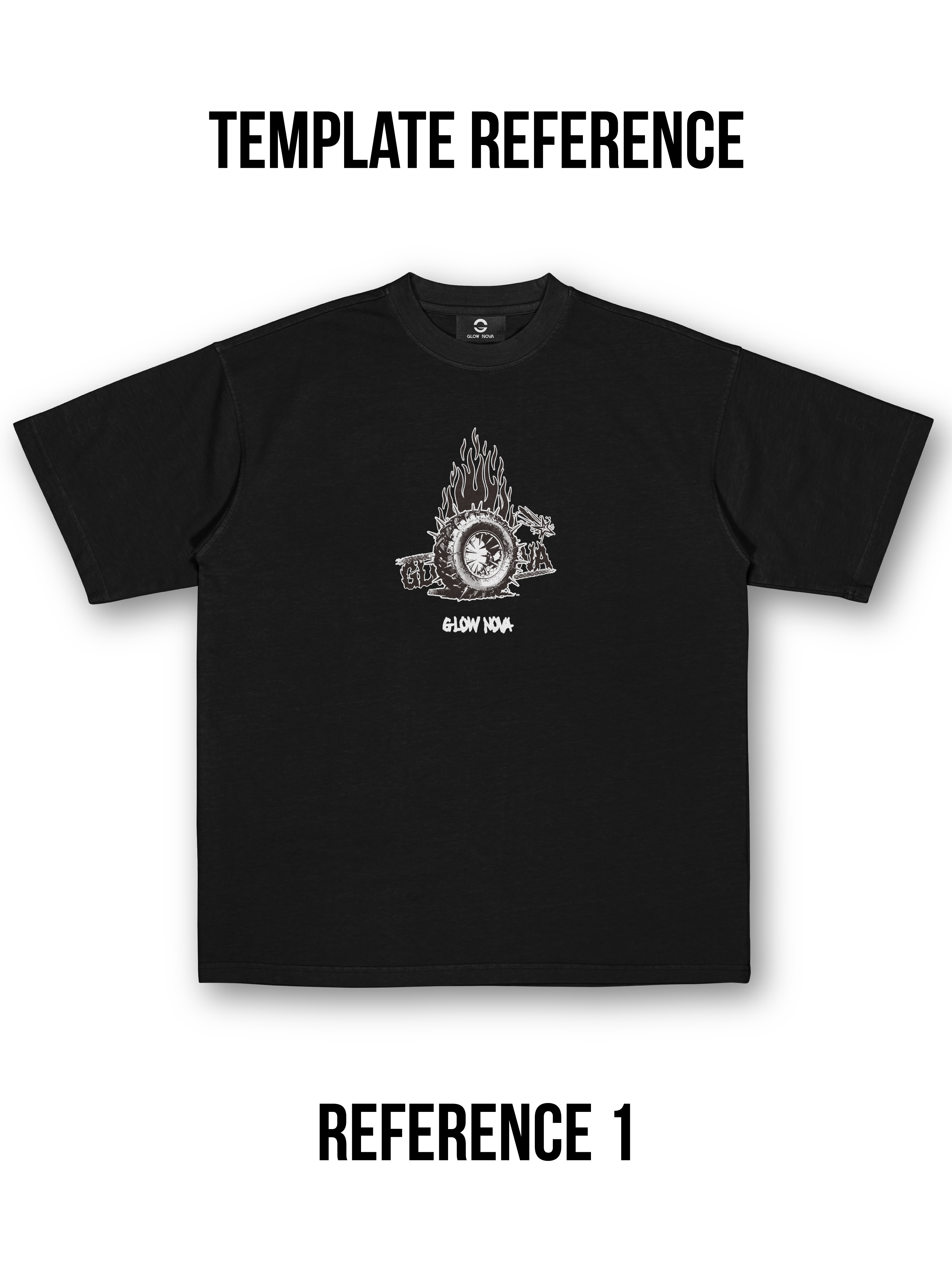 Custom T-shirt with multiple transparent PNG elements — upload icons, stickers, cutouts, freely arranged, soft cotton, flexible and expressive design.