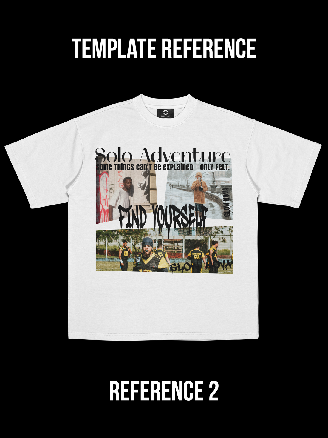 Custom T-shirt featuring a clean layout with three images and text — fully customizable visuals and typography, soft cotton, regular fit.