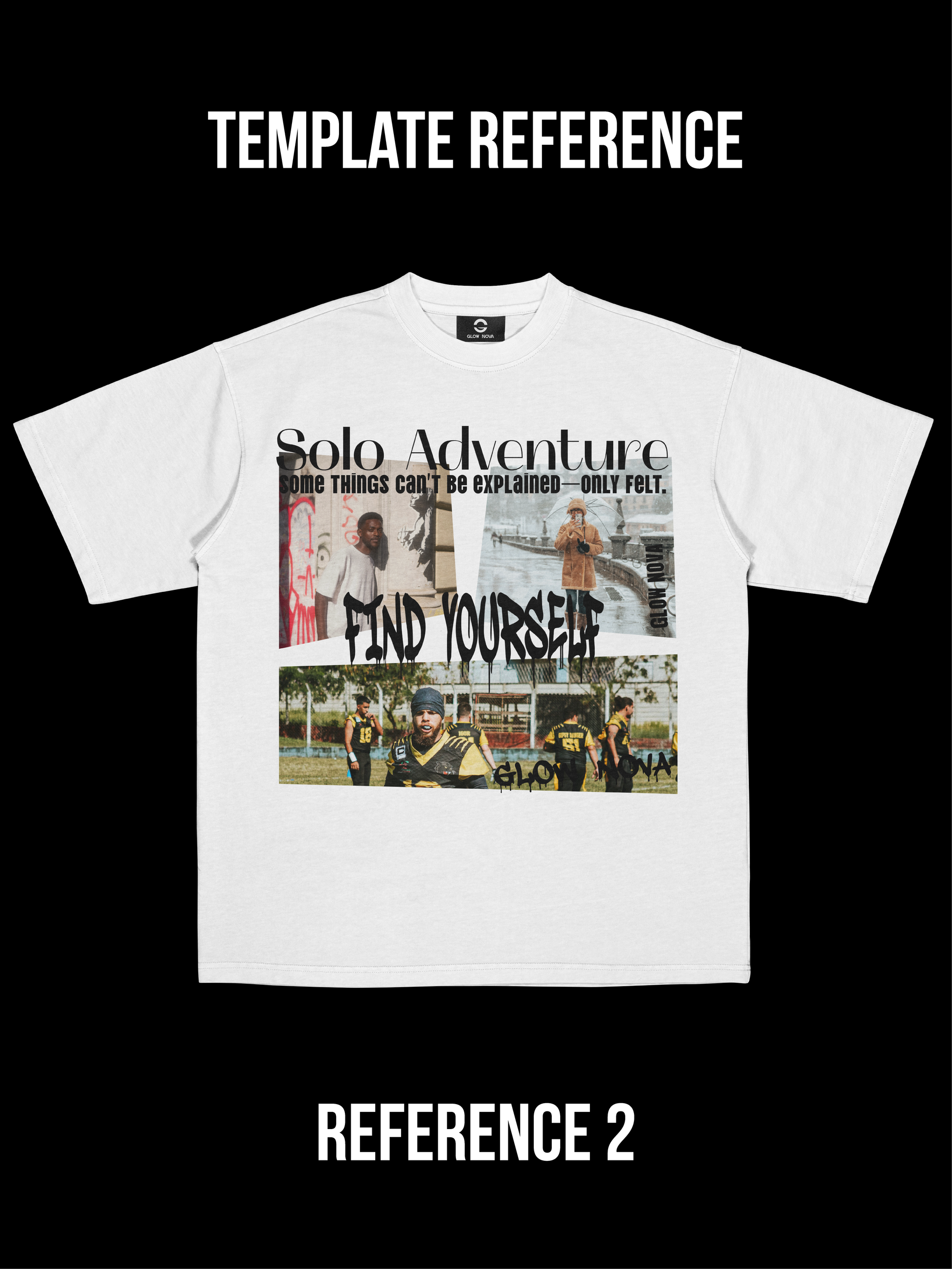 Custom T-shirt featuring a clean layout with three images and text — fully customizable visuals and typography, soft cotton, regular fit.