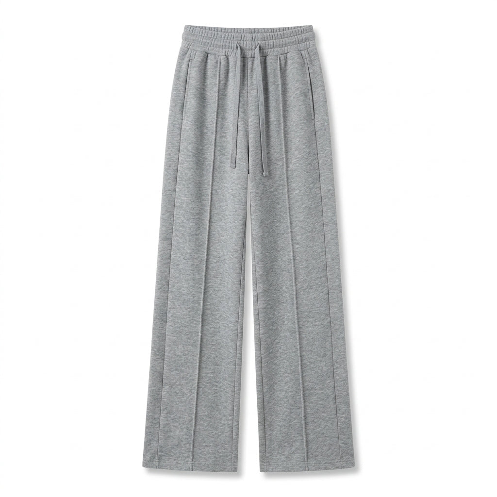[WHOLESALE ONLY - CONTACT TO ORDER] Women's 90% Cotton 10% Spandex Heavyweight Pin-Tuck Wide-Leg Sweatpants with Drawstring Waist (Heather Grey) - Catalog Display Only (Do Not Order Directly)