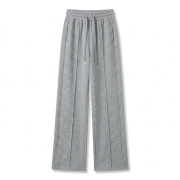 [WHOLESALE ONLY - CONTACT TO ORDER] Women's 90% Cotton 10% Spandex Heavyweight Pin-Tuck Wide-Leg Sweatpants with Drawstring Waist (Heather Grey) - Catalog Display Only (Do Not Order Directly)