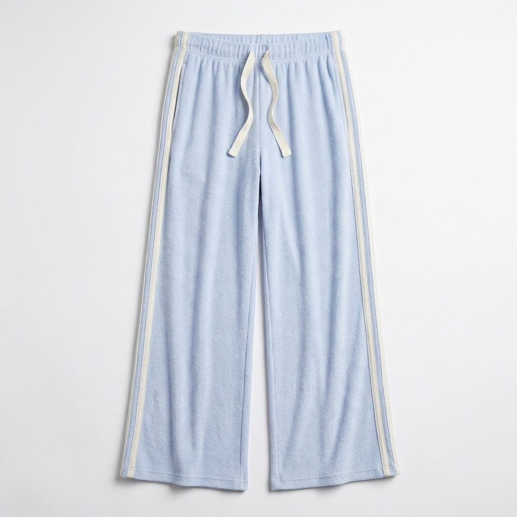 [WHOLESALE ONLY - CONTACT TO ORDER] Stretch Cotton Knit Wide-Leg Lounge Pants with Side Stripes (90% Cotton 10% Spandex) - Catalog Display Only (Do Not Order Directly)