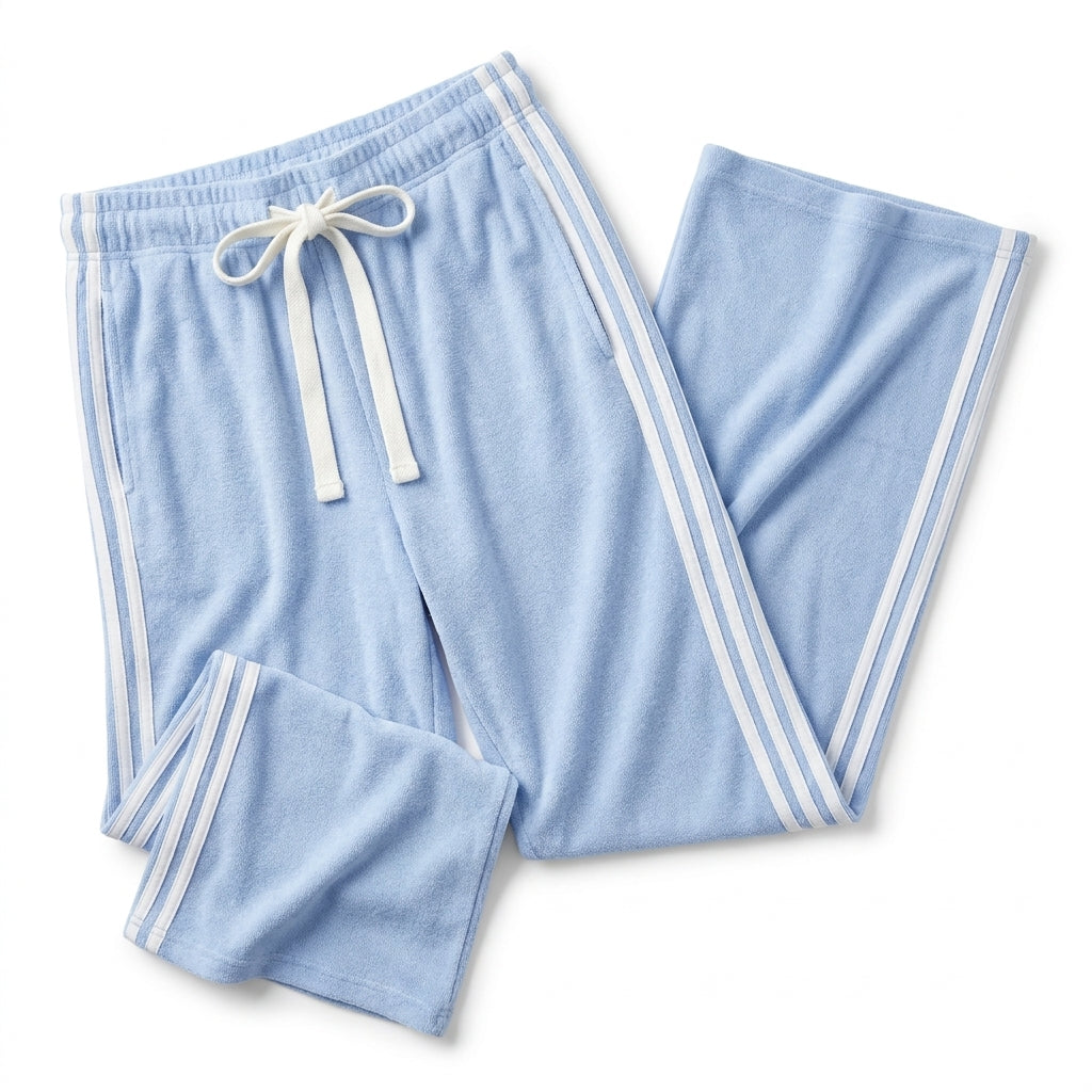 [WHOLESALE ONLY - CONTACT TO ORDER] Stretch Cotton Knit Wide-Leg Lounge Pants with Side Stripes (90% Cotton 10% Spandex) - Catalog Display Only (Do Not Order Directly)