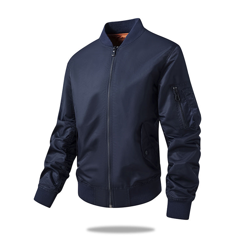 [WHOLESALE ONLY - CONTACT TO ORDER] Men's Lightweight Crinkle Washed Cotton Blend Baseball Collar Bomber Jacket with Ribbed Trim [AW-244]