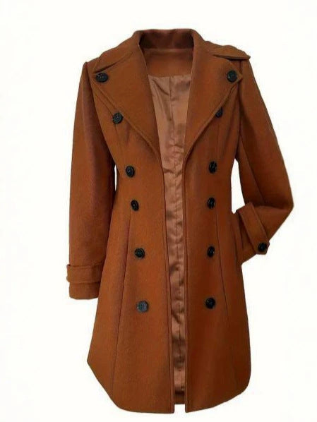 [WHOLESALE ONLY - CONTACT TO ORDER] Women's Heavyweight 65% Cotton Double-Breasted Slim Fit Mid-Length Woolen Trench Coat (Rust Brown) [AW-360]