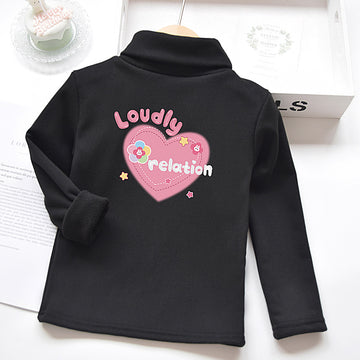 [WHOLESALE ONLY - CONTACT TO ORDER] Toddler & Girls Winter Warm Fleece-Lined Mock Neck Long Sleeve Thermal Base Layer Top (Jet Black) [KW-189]