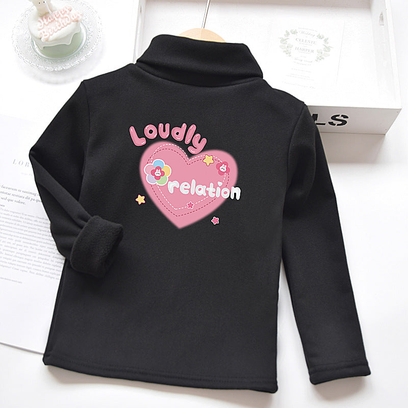 [WHOLESALE ONLY - CONTACT TO ORDER] Toddler & Girls Winter Warm Fleece-Lined Mock Neck Long Sleeve Thermal Base Layer Top (Jet Black) [KW-189]