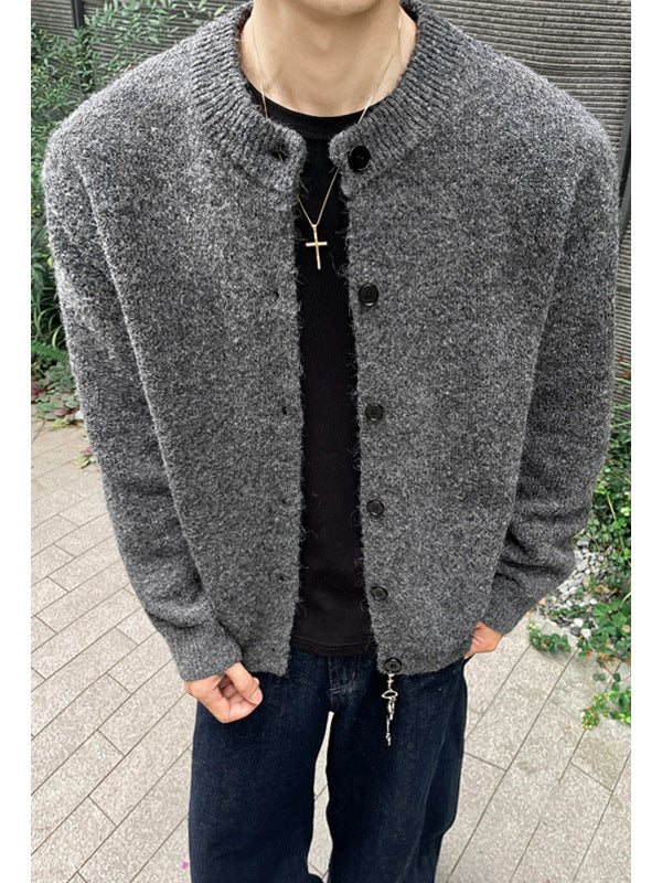 [WHOLESALE ONLY - CONTACT TO ORDER] Unisex Oversized 70% Combed Cotton Heavyweight Brushed Knit Button-Up Cardigan Sweater (Charcoal Grey) [AW-399]