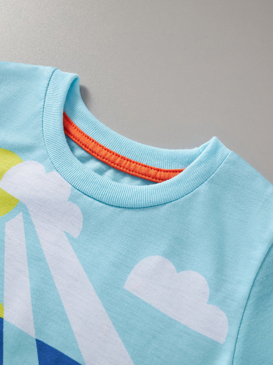[WHOLESALE ONLY - CONTACT TO ORDER] Toddler & Boys 100% Combed Cotton Ocean World Marine Animals Short Sleeve T-Shirt (Aqua Blue) [KW-239]