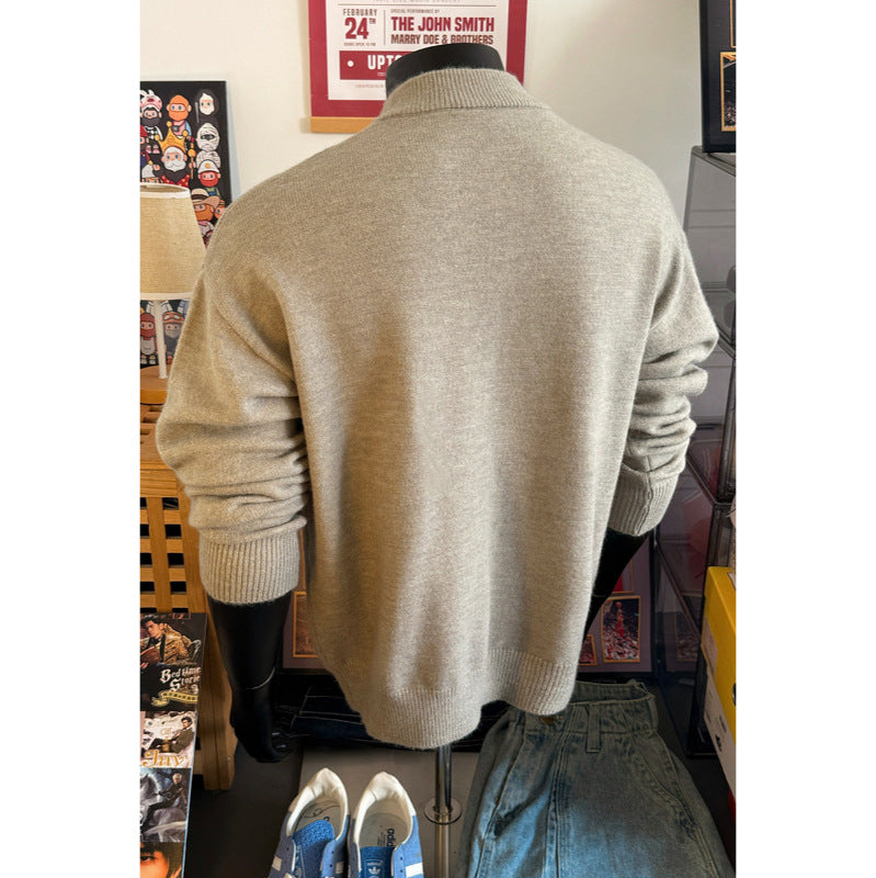 [WHOLESALE ONLY - CONTACT TO ORDER] Men's Korean Clean Fit Brushed Mohair-Touch Knit Henley Pullover Sweater (Oatmeal Beige Melange) [AW-335]