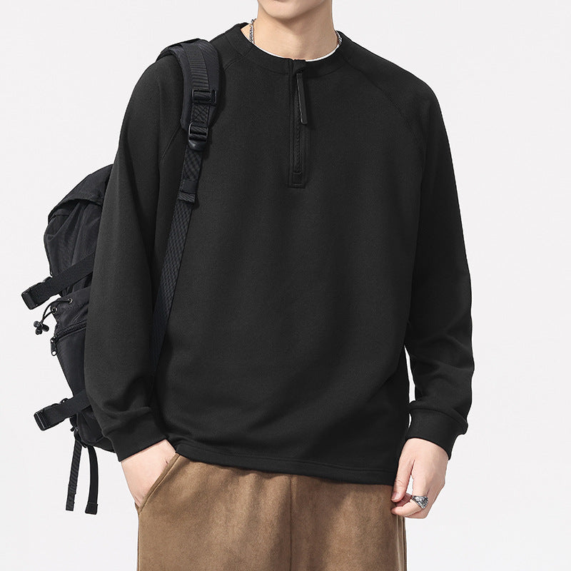 [WHOLESALE ONLY - CONTACT TO ORDER] Unisex Relaxed Fit Heavyweight 75% Cotton Fleece Quarter-Zip Raglan Sweatshirt (Jet Black) [AW-285]