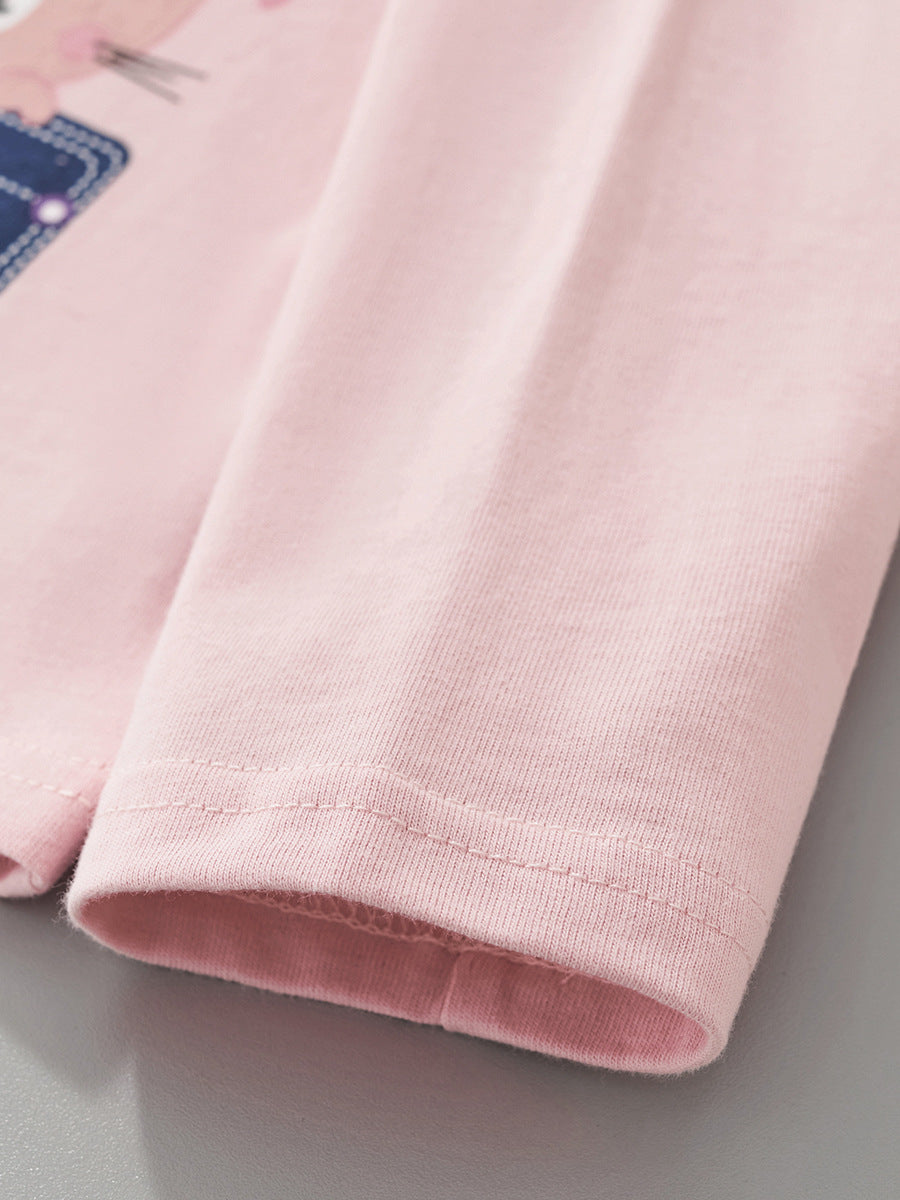 [WHOLESALE ONLY - CONTACT TO ORDER] Toddler & Girls 100% Combed Cotton Pocket Bunny Floral Long Sleeve T-Shirt (Pastel Pink) [KW-241]