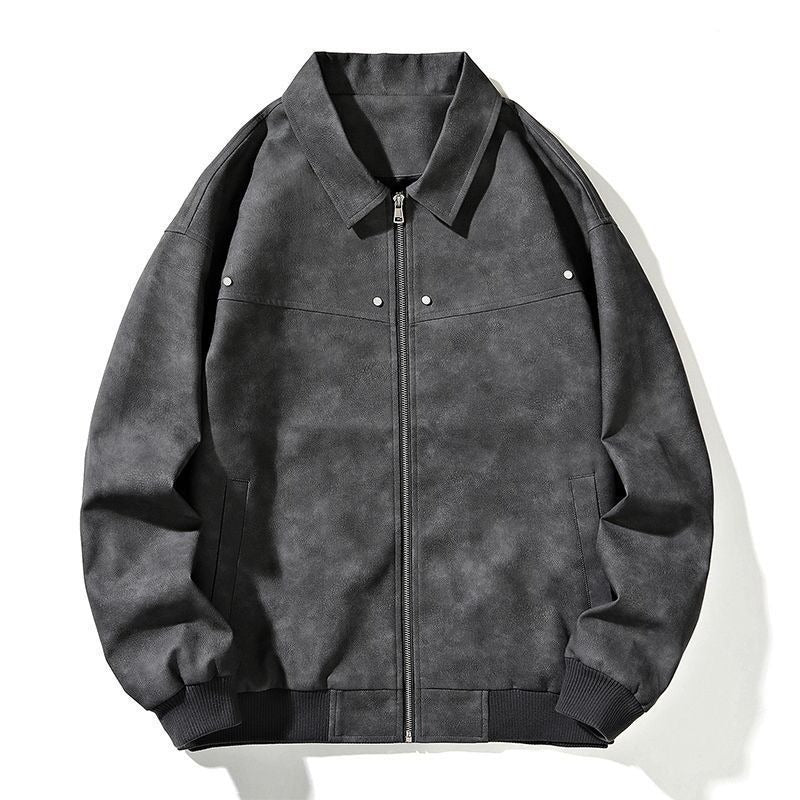 [WHOLESALE ONLY - CONTACT TO ORDER] Men's Vintage Distressed Faux Suede Turn-Down Collar Bomber Jacket with Riveted Yoke [AW-252]