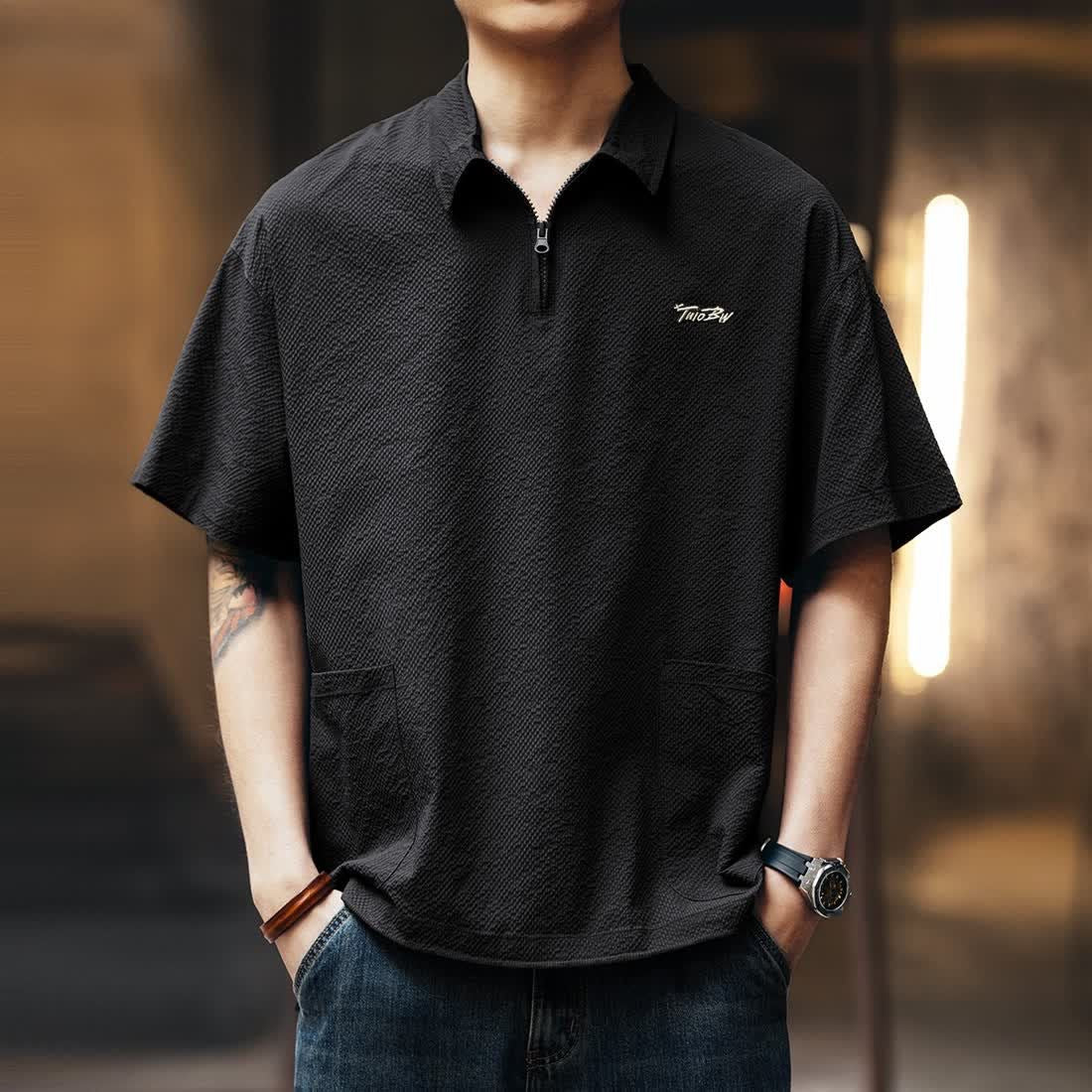 Men’s Quick-Dry Polo Shirt – Lightweight Textured Cooling Fabric, Relaxed Fit Summer Tee[NA-013]