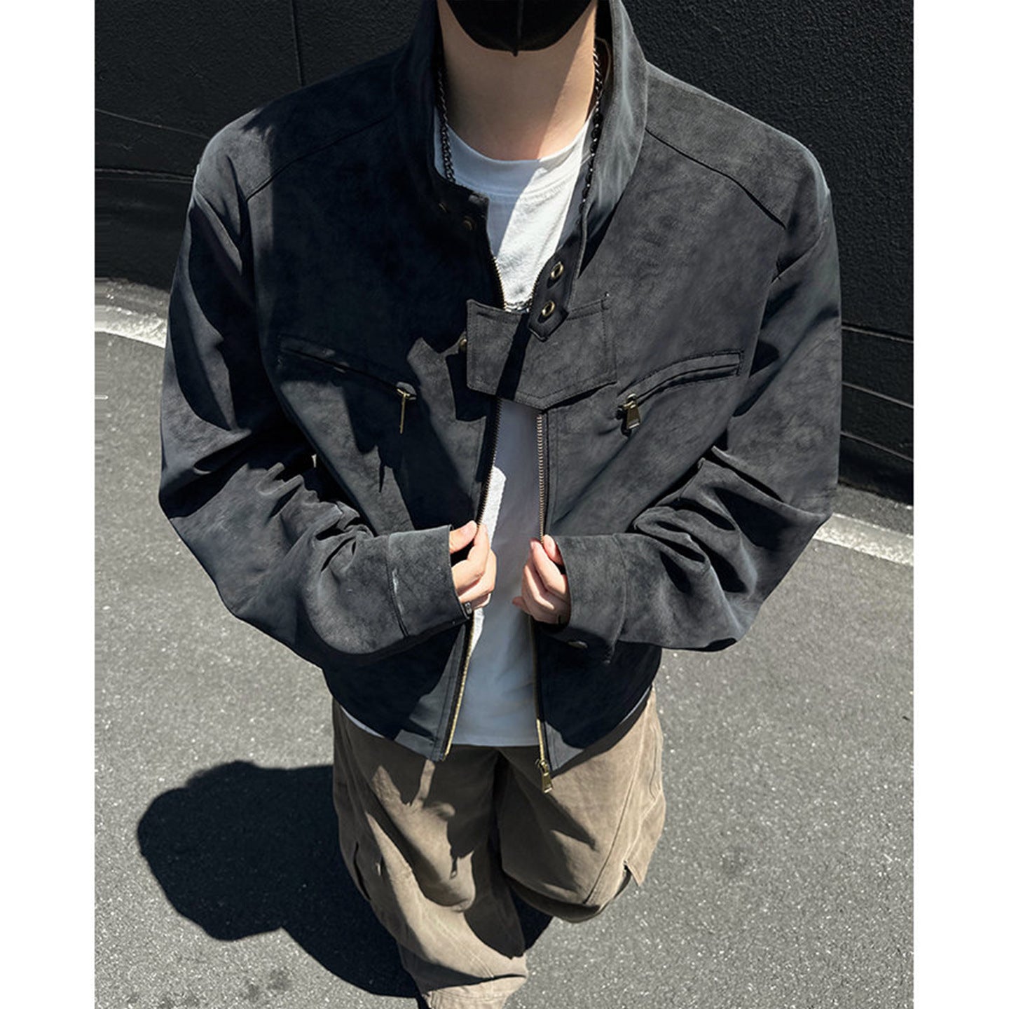 Men’s Minimalist PU Leather Jacket – Cropped Loose Fit Casual Coat, Old Money Style Outerwear[NA-019]