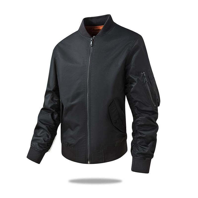 [WHOLESALE ONLY - CONTACT TO ORDER] Men's Lightweight Crinkle Washed Cotton Blend Baseball Collar Bomber Jacket with Ribbed Trim [AW-244]