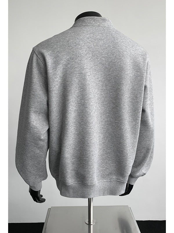 [WHOLESALE ONLY - CONTACT TO ORDER] Men's Korean Clean Fit Heavyweight Scuba Fleece Drop-Shoulder Henley Sweatshirt (Heather Grey Melange) [AW-337]