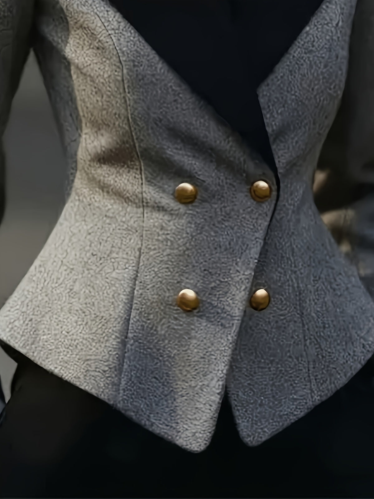 [WHOLESALE ONLY - CONTACT TO ORDER] Women's Heavyweight 70% Cotton Contrast Lapel Hourglass Peplum Blazer Jacket (Heather Grey) [AW-361]