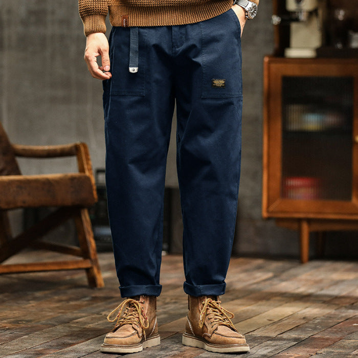 [WHOLESALE ONLY - CONTACT TO ORDER] Men's Vintage Amekaji Heavyweight 100% Cotton Twill Relaxed Tapered Work Pants (Deep Navy Blue) [AW-328]