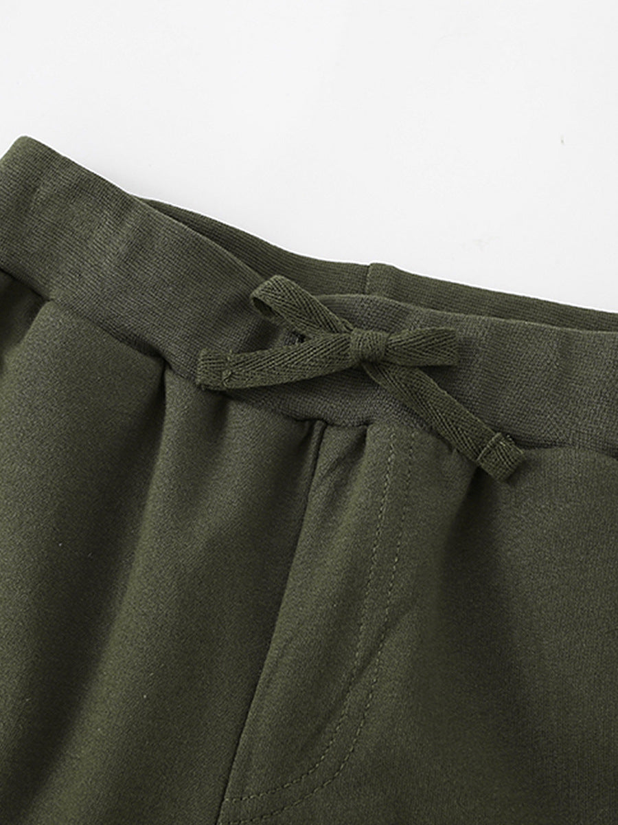 [WHOLESALE ONLY - CONTACT TO ORDER] Toddler & Boys Cotton French Terry 3D Giraffe Appliqué Casual Shorts (Army Green) [KW-252]